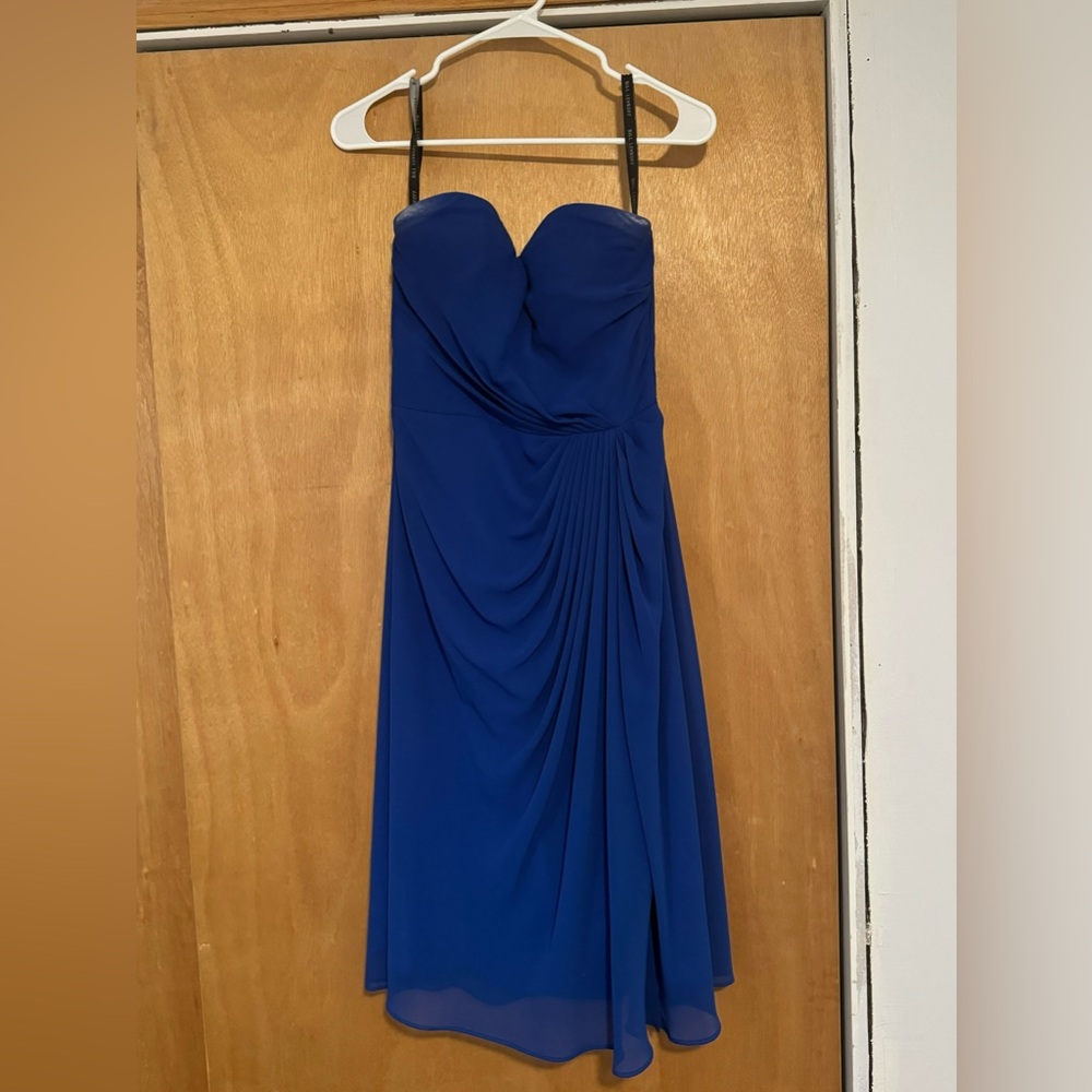 Blue Tea Length Bridesmaid Dress